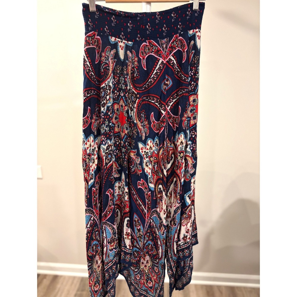 Boho Whimsigoth Festival Peasant Bila Paisley Handkerchief Skirt Medium Blue